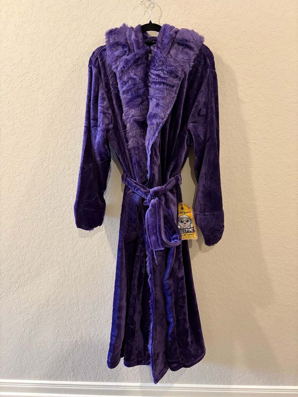 Alexander Del Rossa Women's Plush Hooded Bathrobe with Faux Fur Trim, Purple